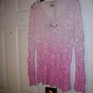 TOGETHER  Crochet Pink Top Cotton Ramie Blend S